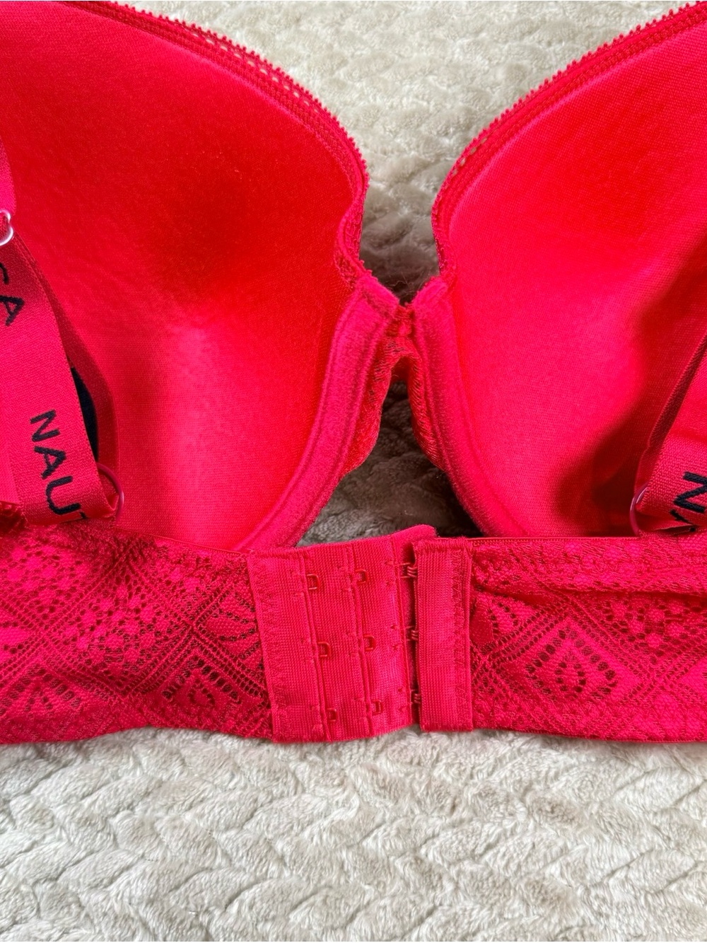 Nautica Red Lace Underwire T Shirt Bra 40D Logo Straps - Picture 5 of 11